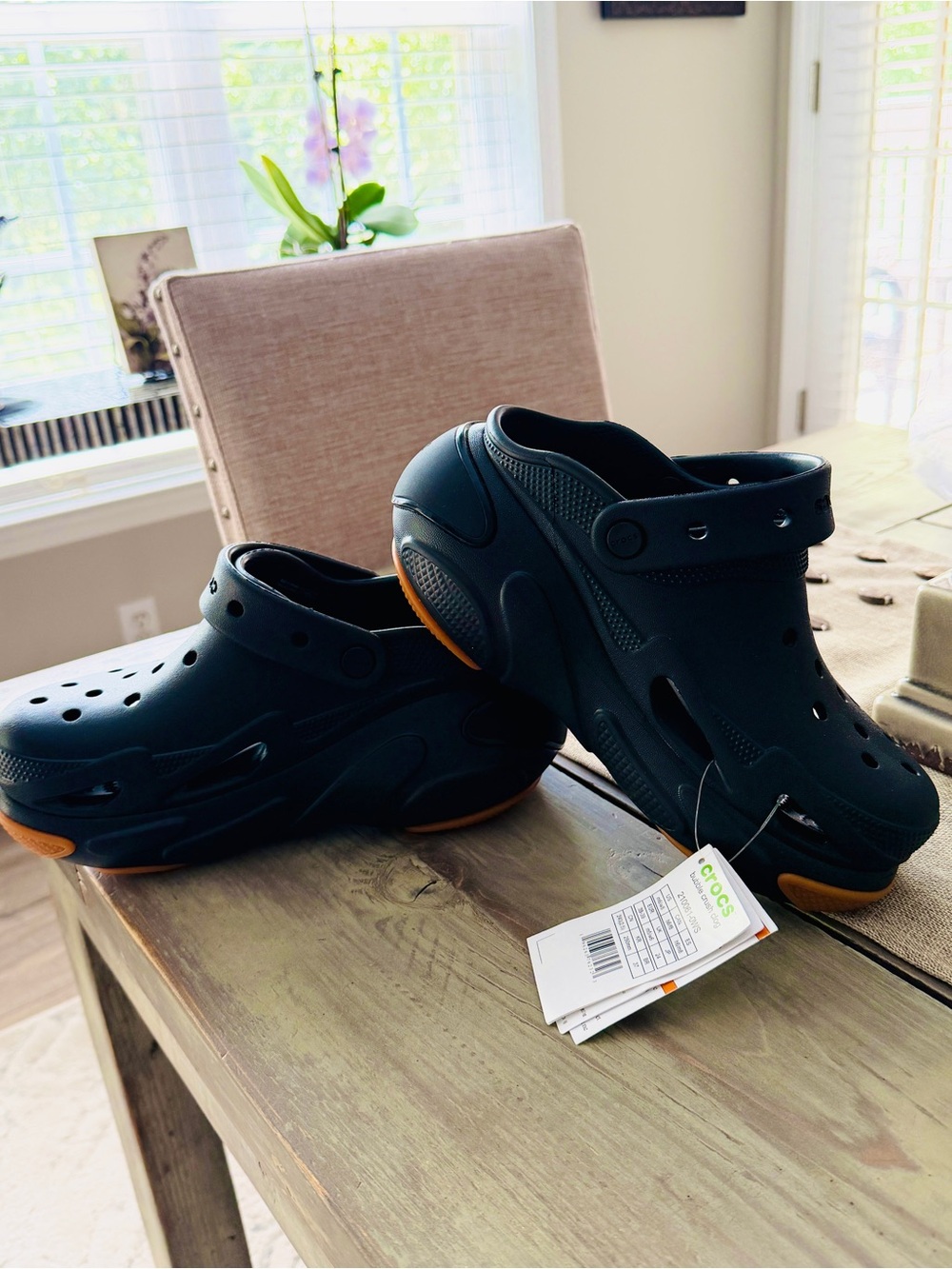 NWT CROCS Bubble Crush Clog in Black with Orange Trim
